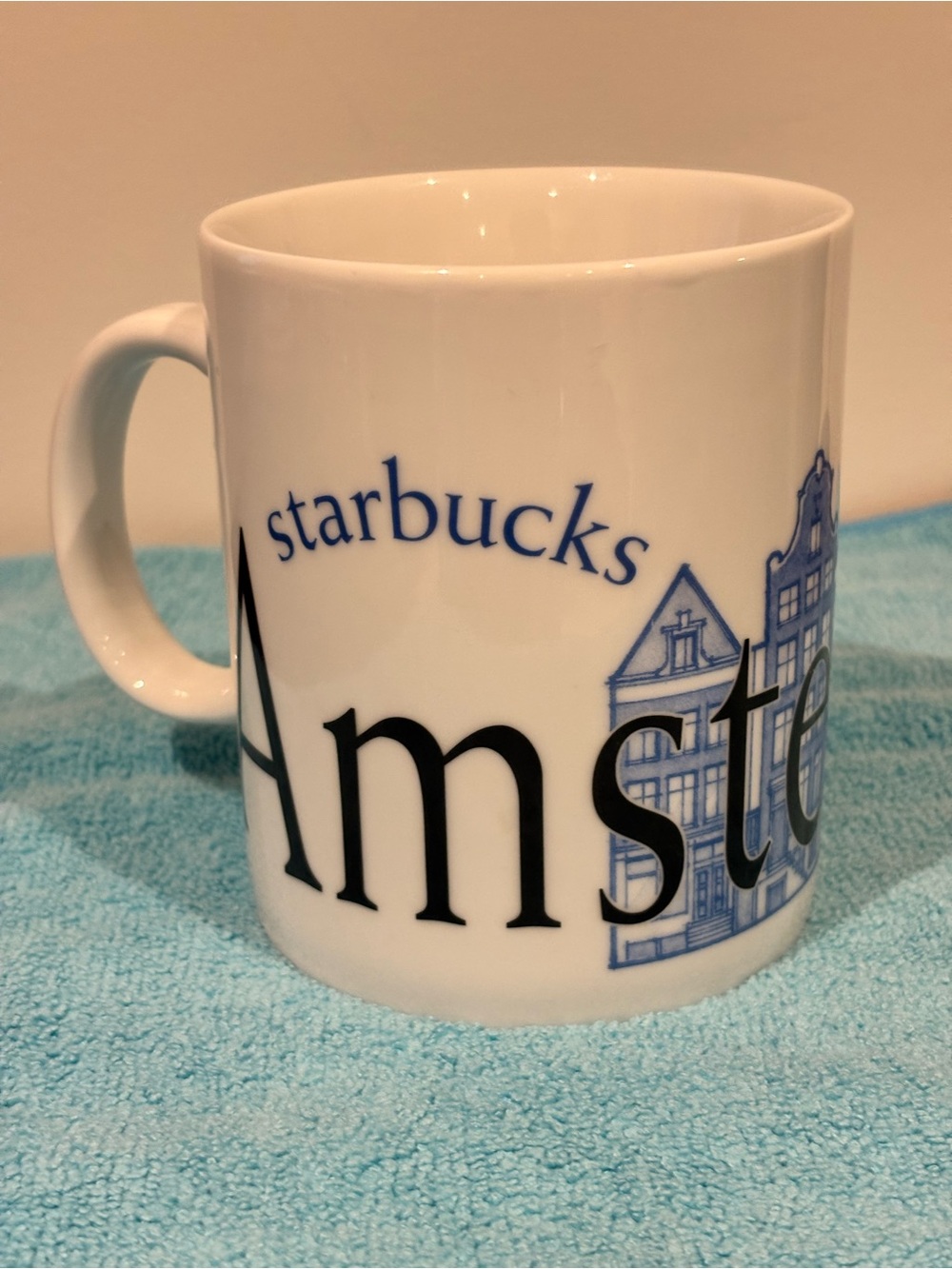 Starbucks White Mug with Blue and Black Amsterdam Design